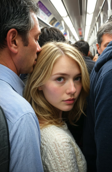 Standing Squeezed on Train - SDXL