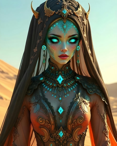 Elegy in Sand and Silk: "Turquoise Oracle of the Dunes - Turquoise Oracle of Dunes