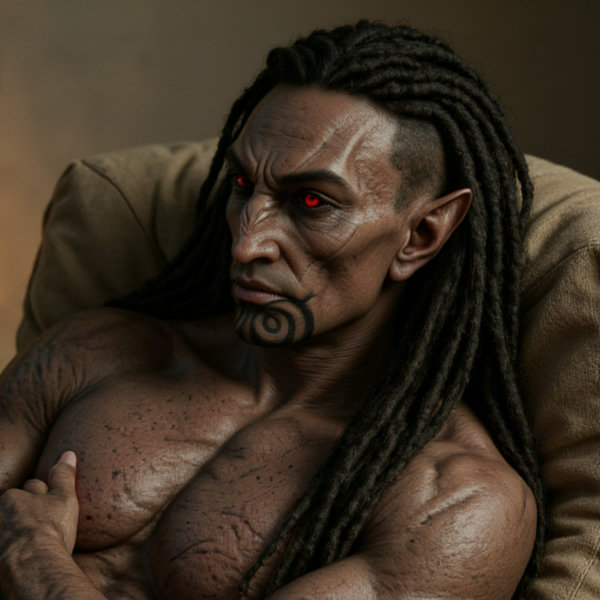Sahi, dark-elven man for Flux, first try - V1