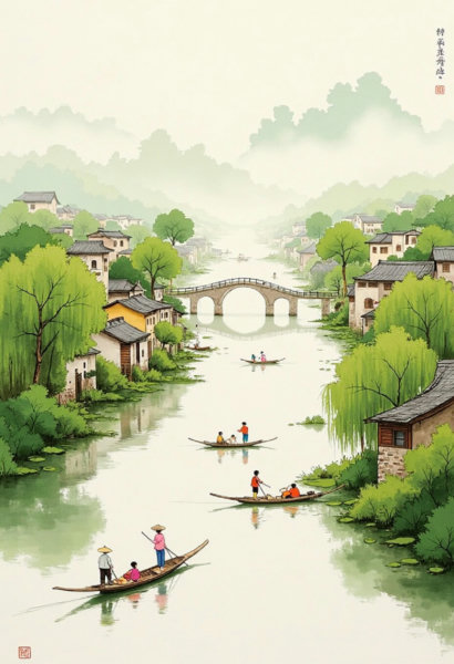 B_Ink-Wash Jiangnan Style_Water Town Scene Creation - v1.0