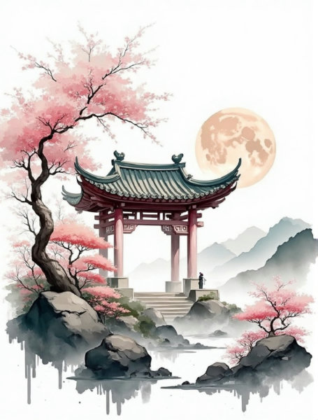 B_Ink-Wash Chinese Style Painting_Landscape Architecture Generation - v1.0