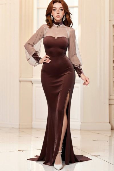 Belle Contrast Mesh Lantern Sleeve Mermaid Dress - v1.0