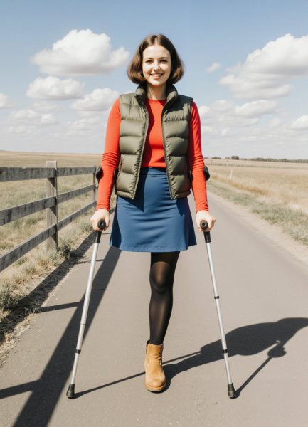 above knee leg amputee on crutches - V1