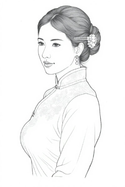 Flux- -Chinese ancient painting female line drawing - Flux-Line Art