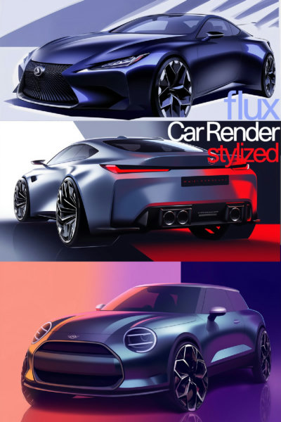 flux car rendering stylized lora - v1.0