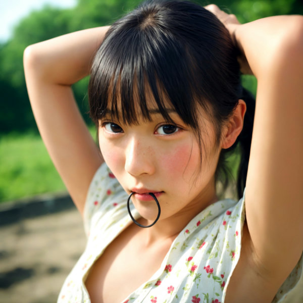 adjusting hair and tie in mouth - SDXL